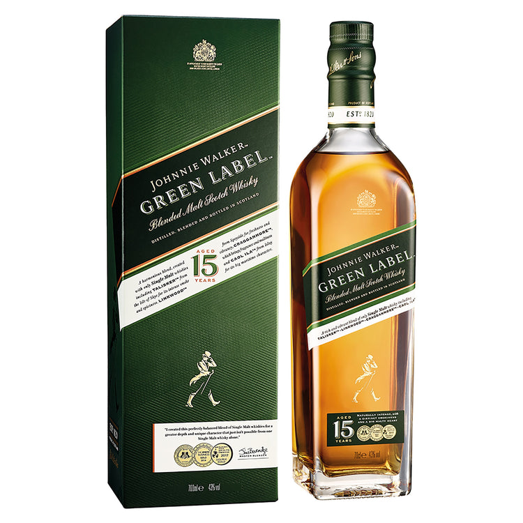 Johnnie Walker Green Label Blended Malt Scotch Whisky 70cl with Gift Box