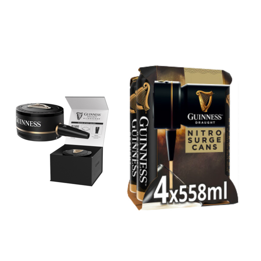 Guinness Draught Nitrosurge Stout Beer Cans 4x558ml and Nitrosurge Device Bundle
